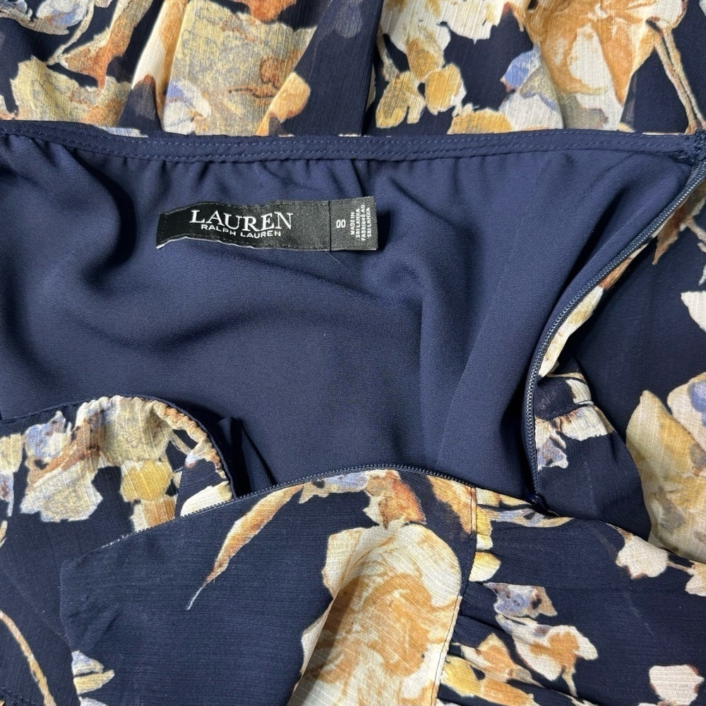 Ralph Lauren Floral Crinkle Georgette Tiered Maxi Midi Skirt Navy Cream Size 00 - Picture 14 of 16